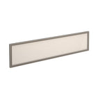 Rectangular white desk screen with silver frame on a white background