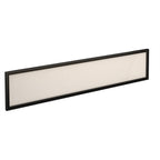 Rectangular white desk screen with black frame on a white background