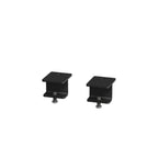 Two black metal mounting brackets with adjustable silver screws, shown side by side on a plain white background.