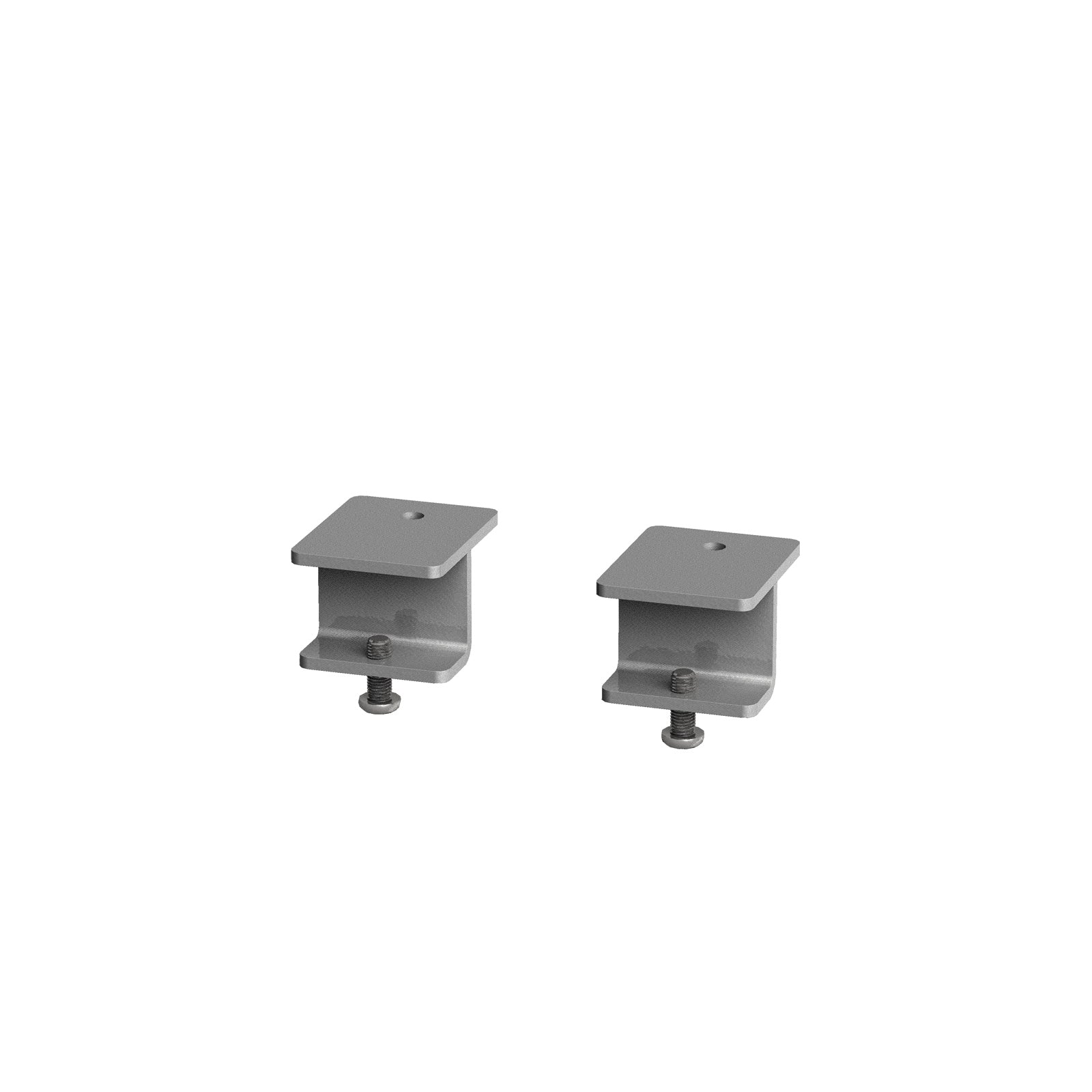 Two silver metal mounting brackets with adjustable screws, shown side by side on a plain white background.