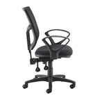 Black office chair with adjustable armrests on a white background