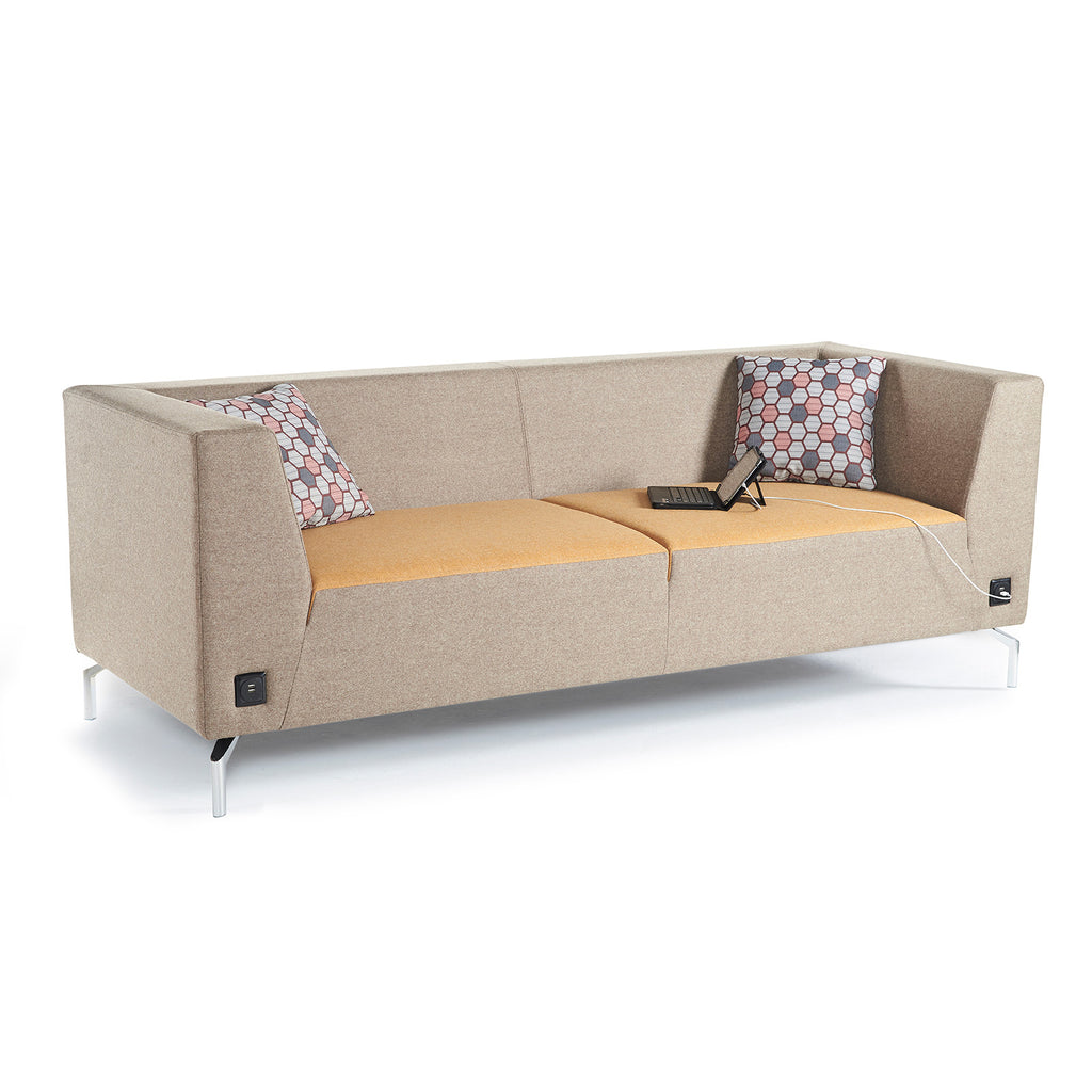 Sofa with power units on a white background