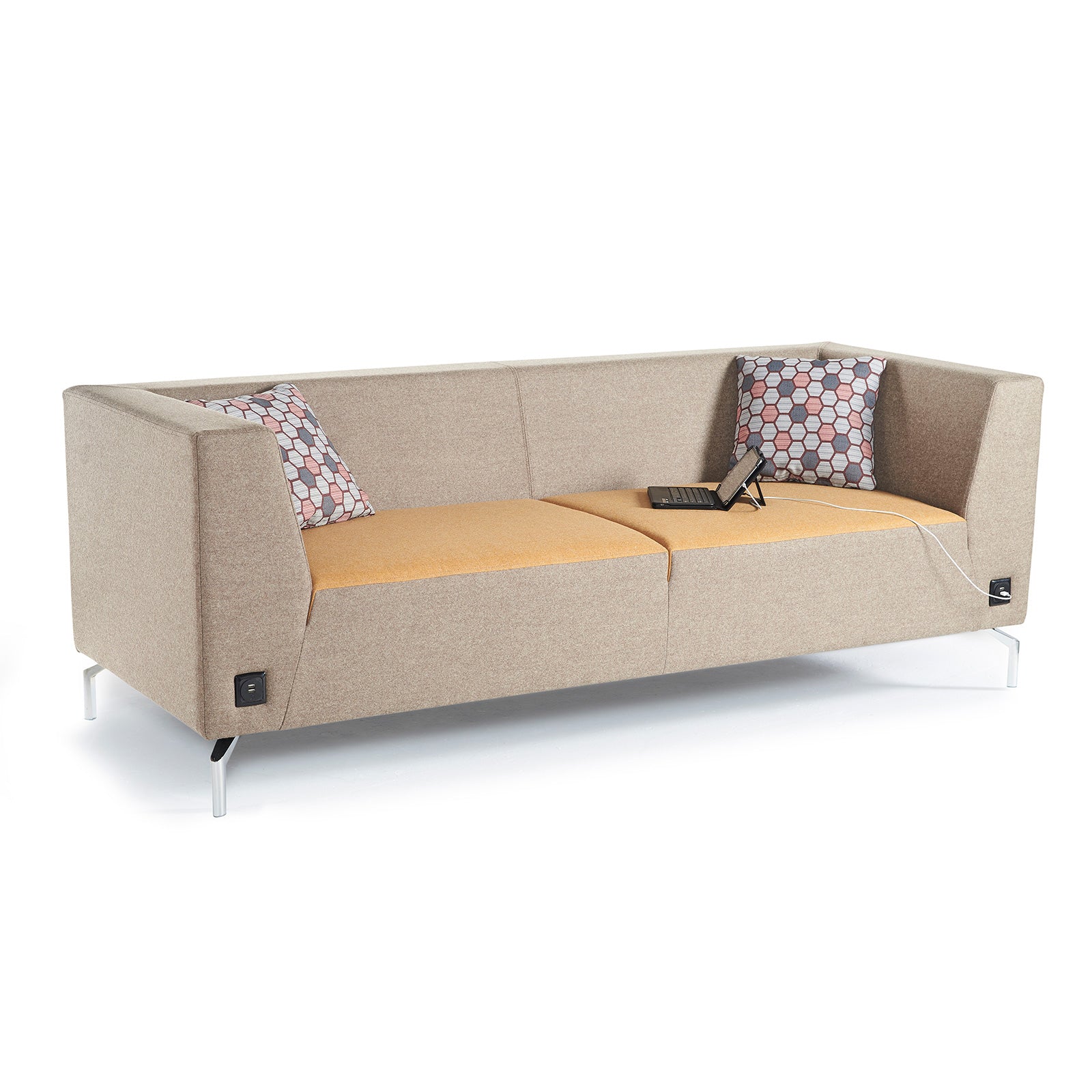Sofa with power units on a white background