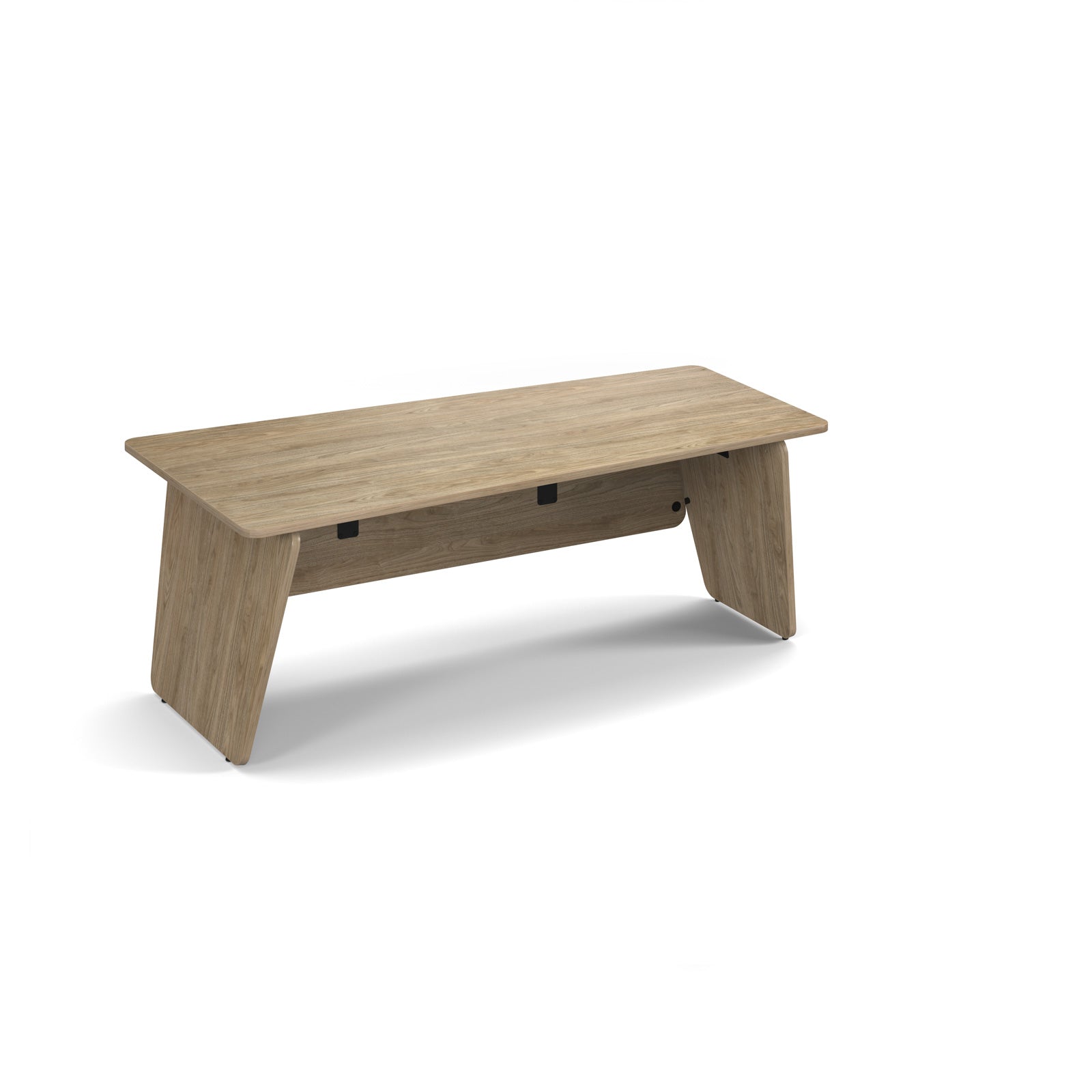 Panel leg executive desk in barcelona walnut colour on a white background