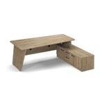 Rectangular desk with storage in bracelona walnut wood grain finish on a white background