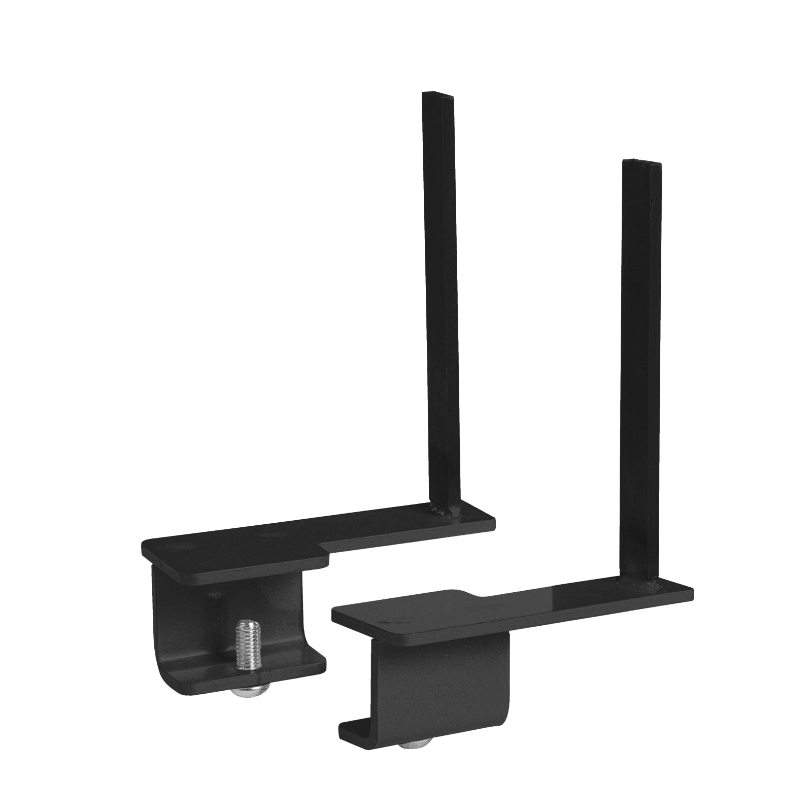 Black metal bracket with two vertical bars on a white background