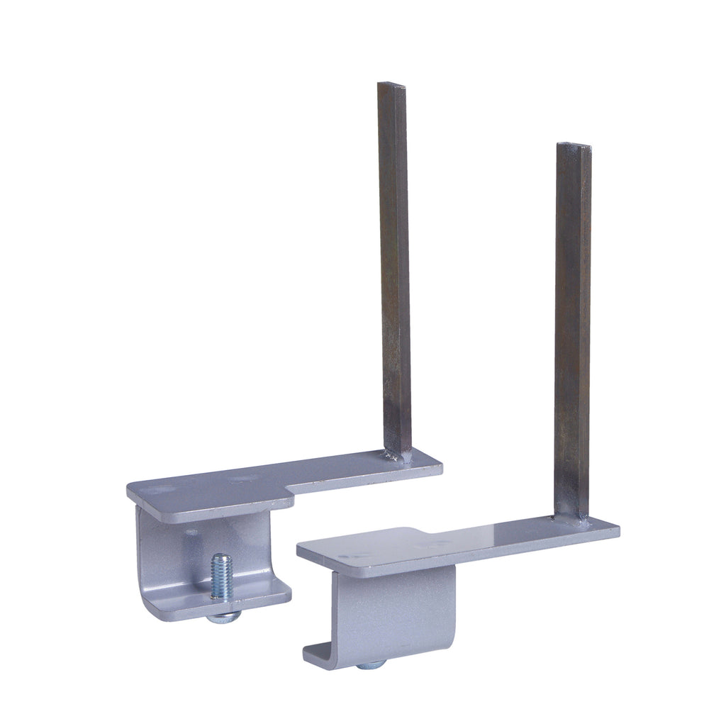 Metal bracket with two vertical bars on a white background