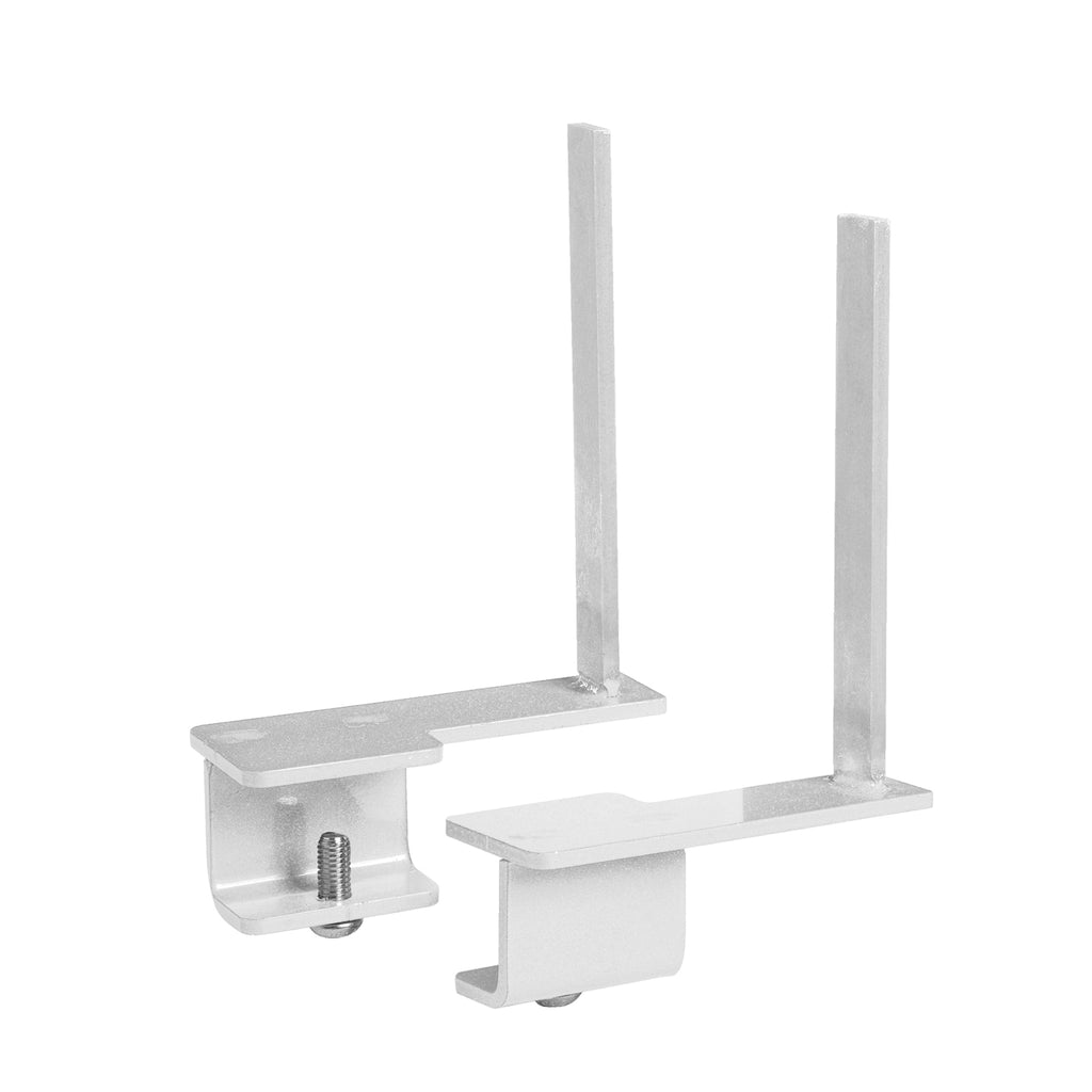 White metal bracket with two vertical bars on a white background