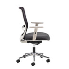 Grey mesh back chair with chrome frame on a white background