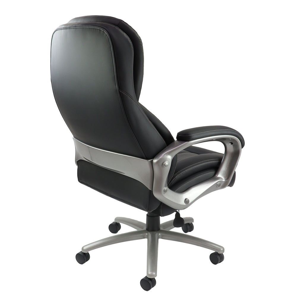 Black office chair with silver base on a white background