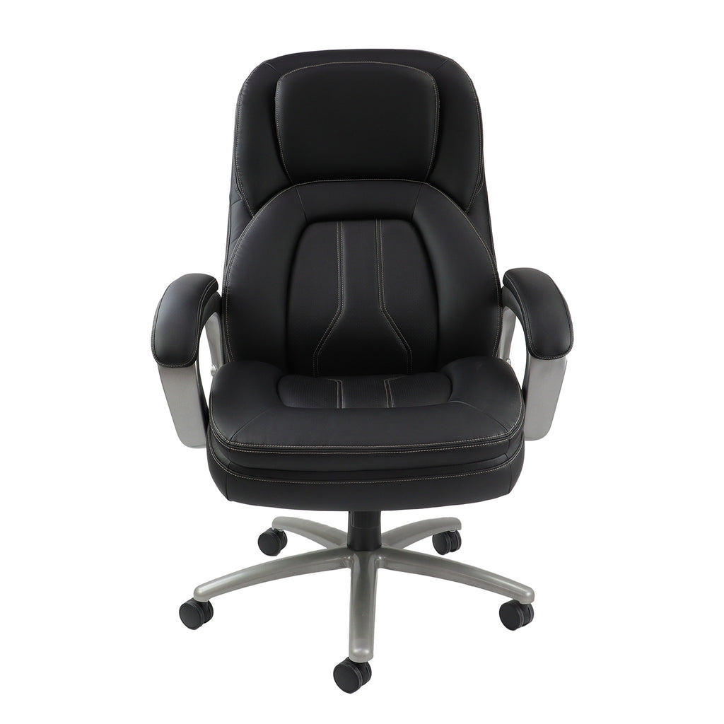 Black office chair with silver base on a white background