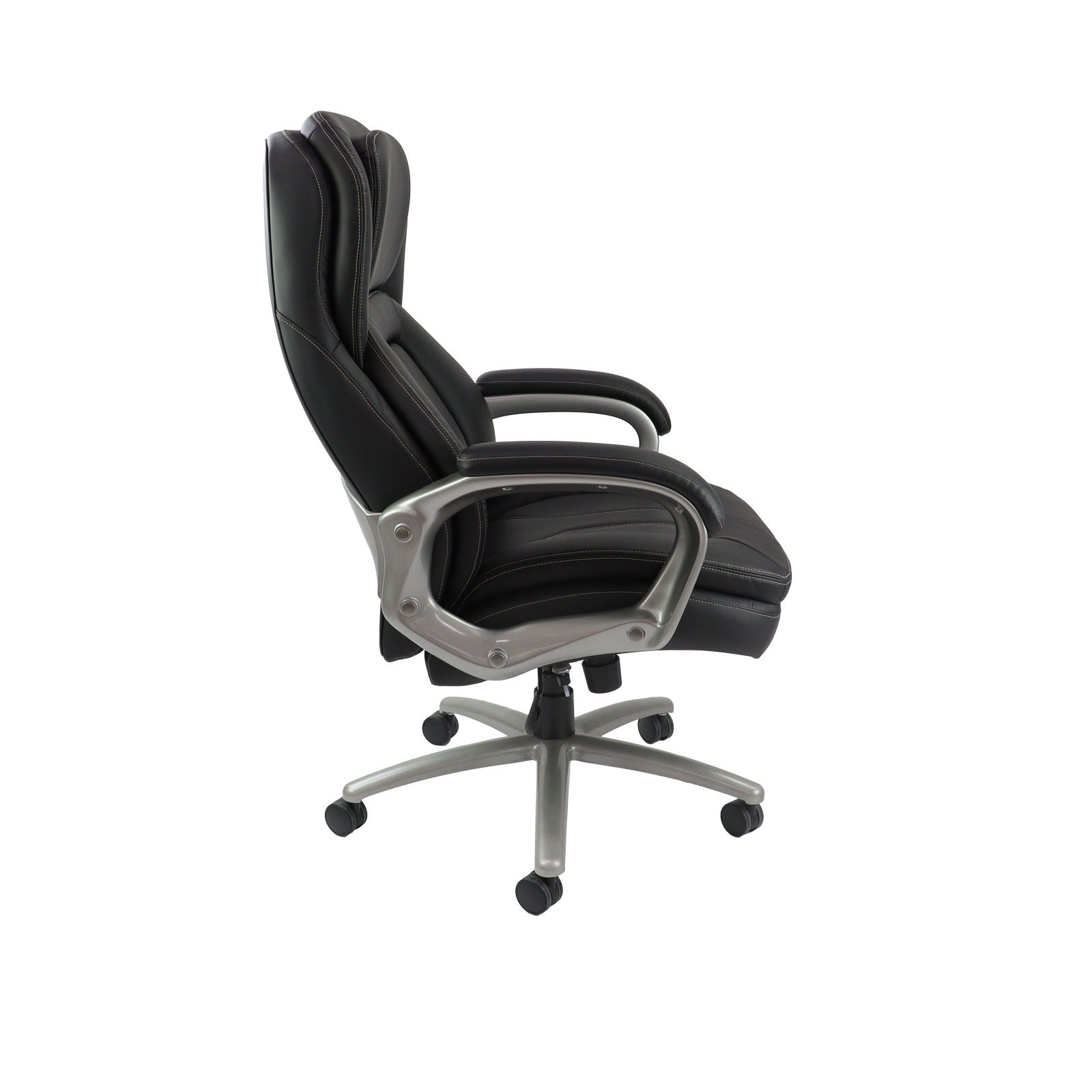 Black office chair with silver base on a white background