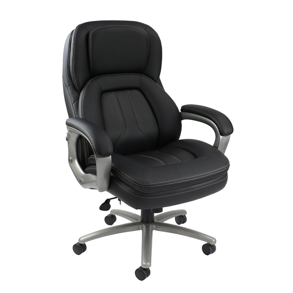 Black office chair with silver base on a white background