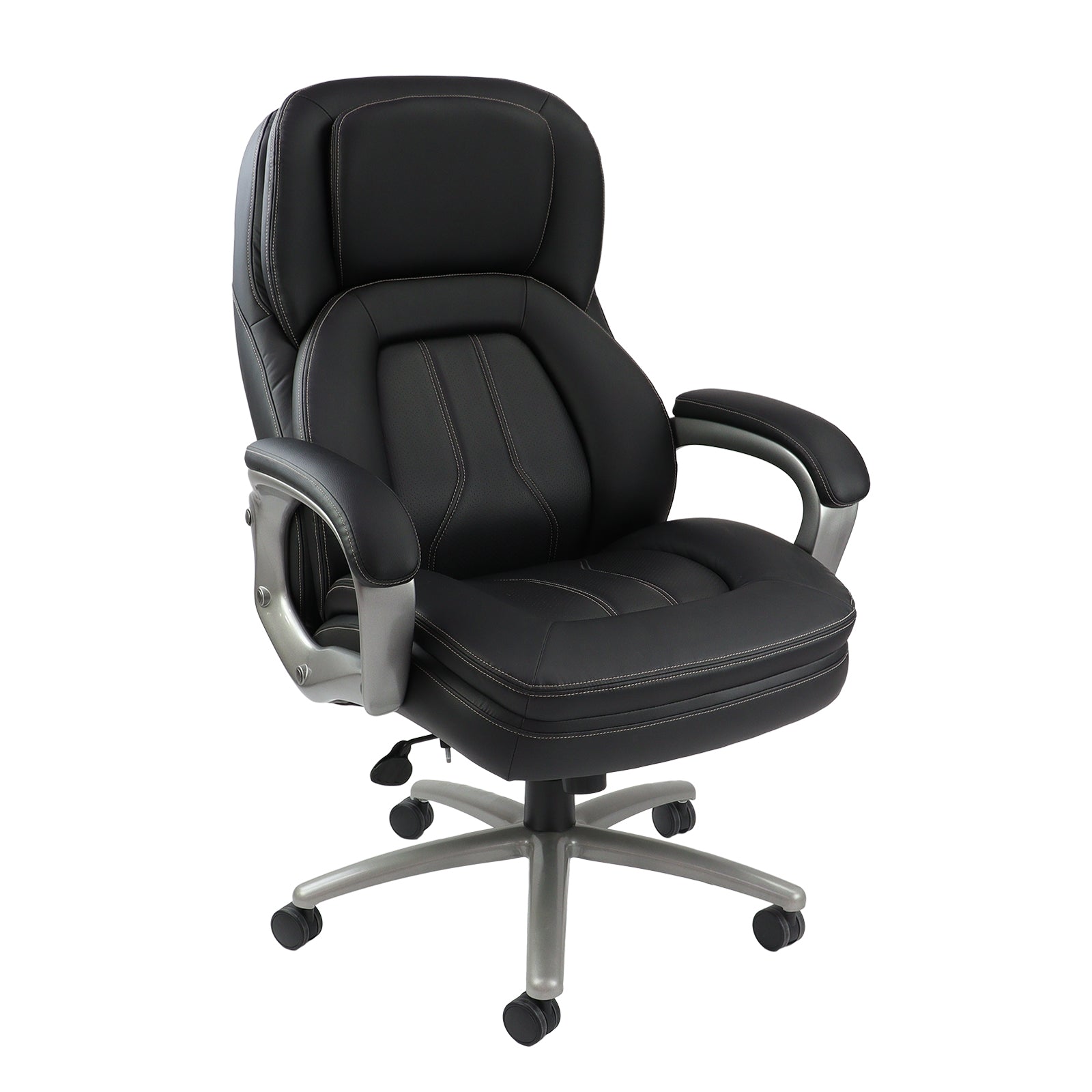 Black office chair with silver base on a white background