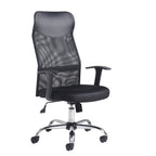 Black office chair with high backrest on a white background