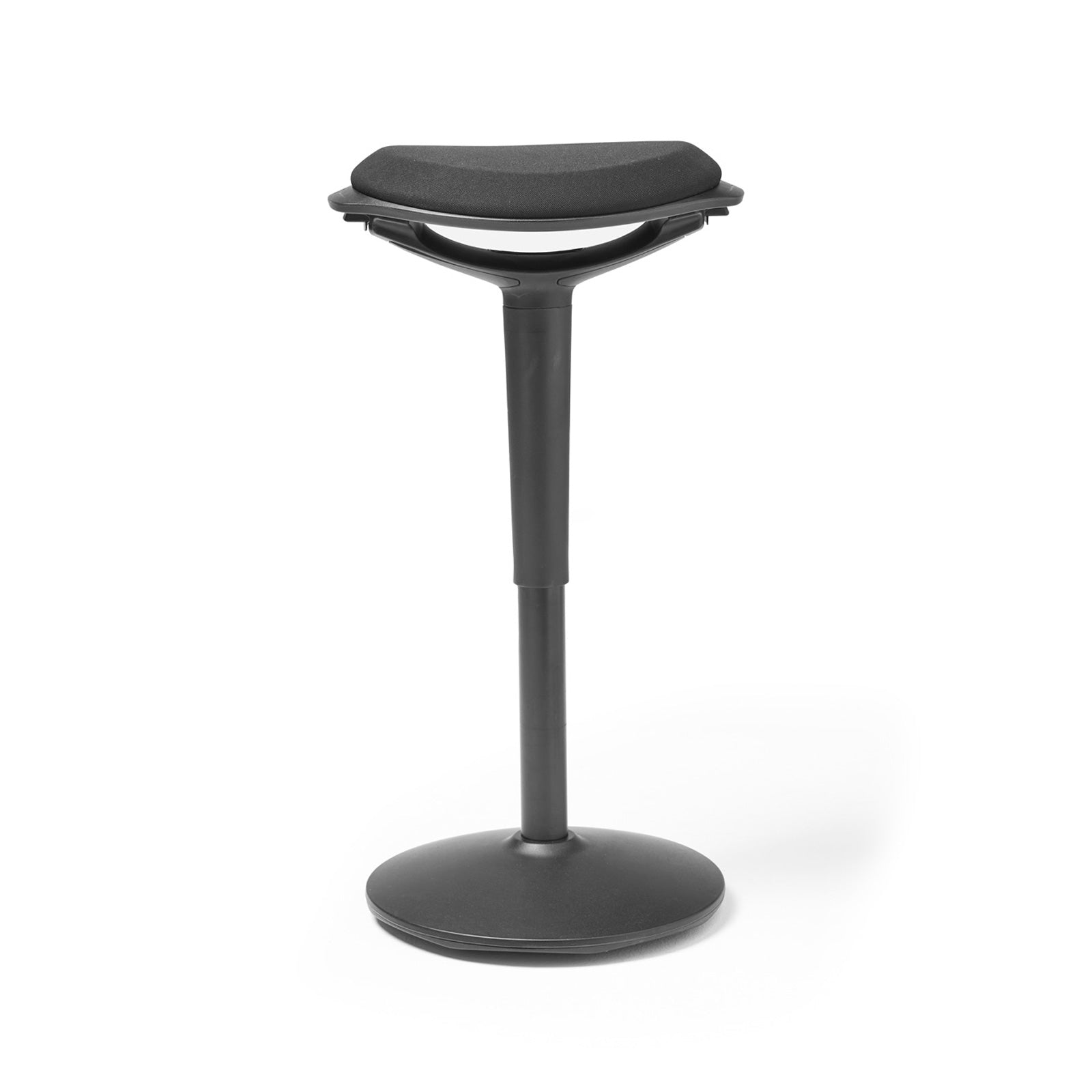 Black height adjustable stool on a white background
