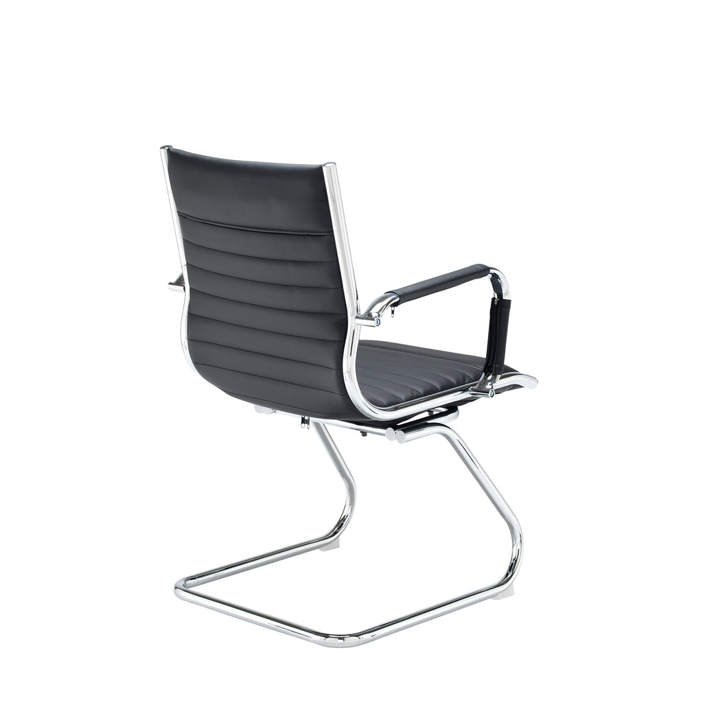 Black office chair with chrome frame on a white background