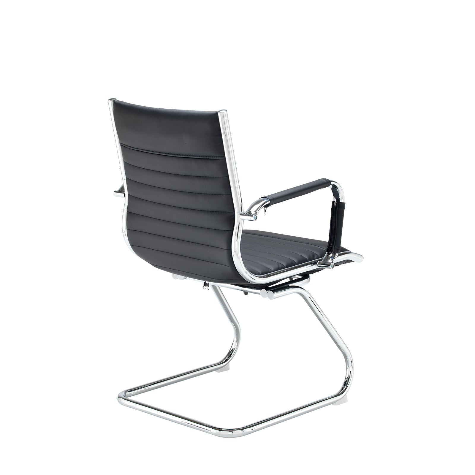 Black office chair with chrome frame on a white background