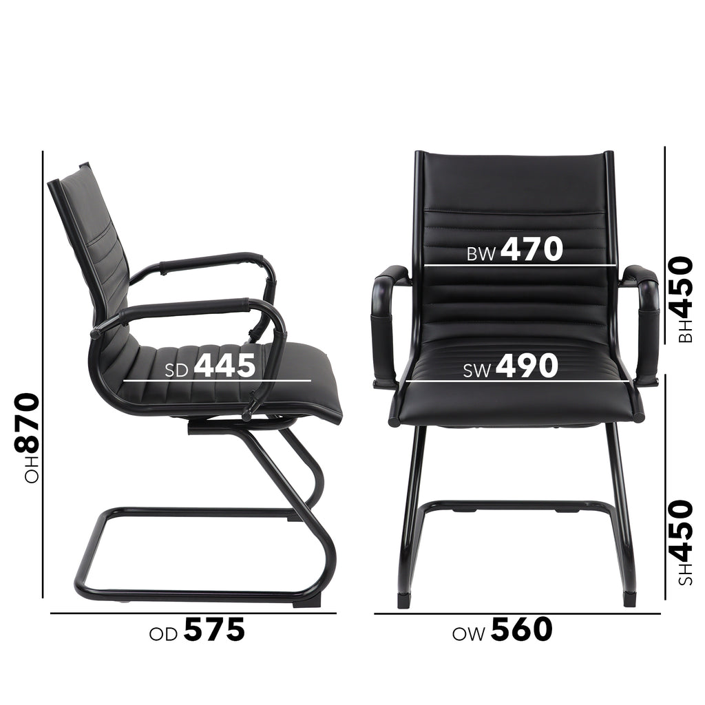 Black office chair with dimensions labeled on a white background