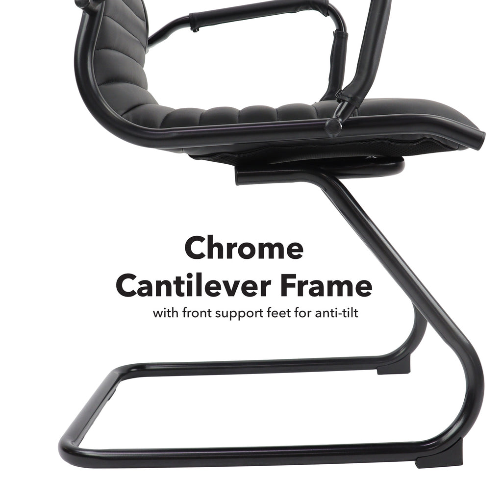 Black office chair with chrome cantilever frame on a white background