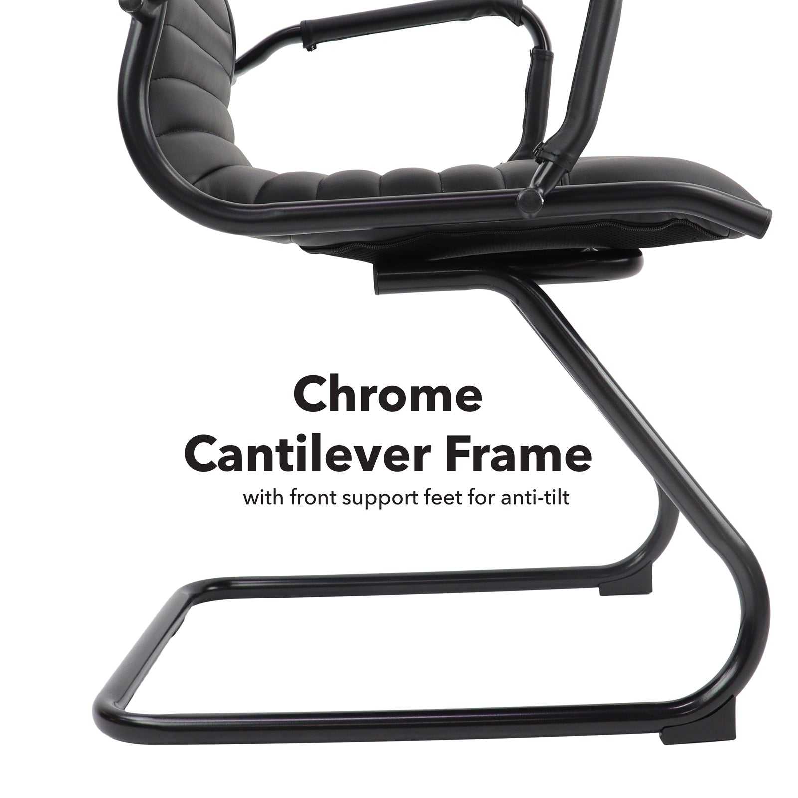Black office chair with chrome cantilever frame on a white background