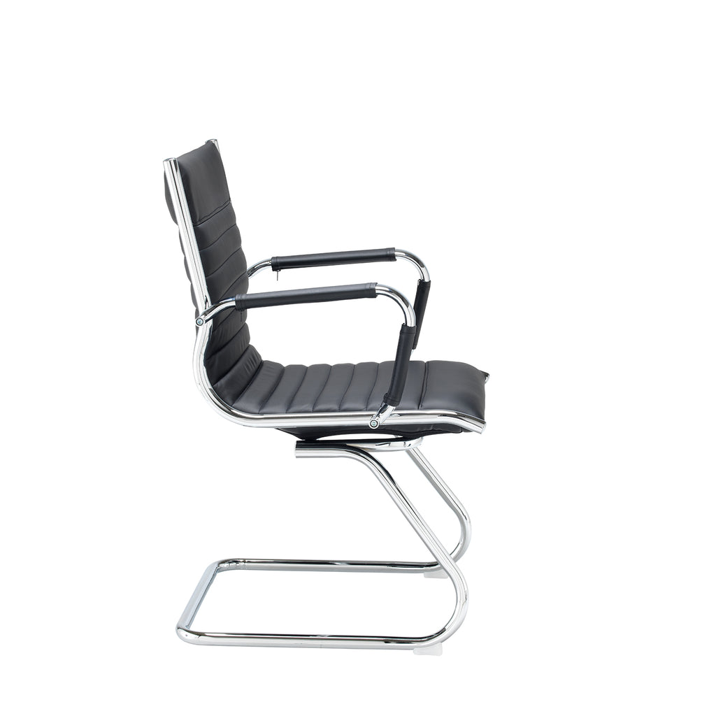 Black office chair with chrome frame on a white background