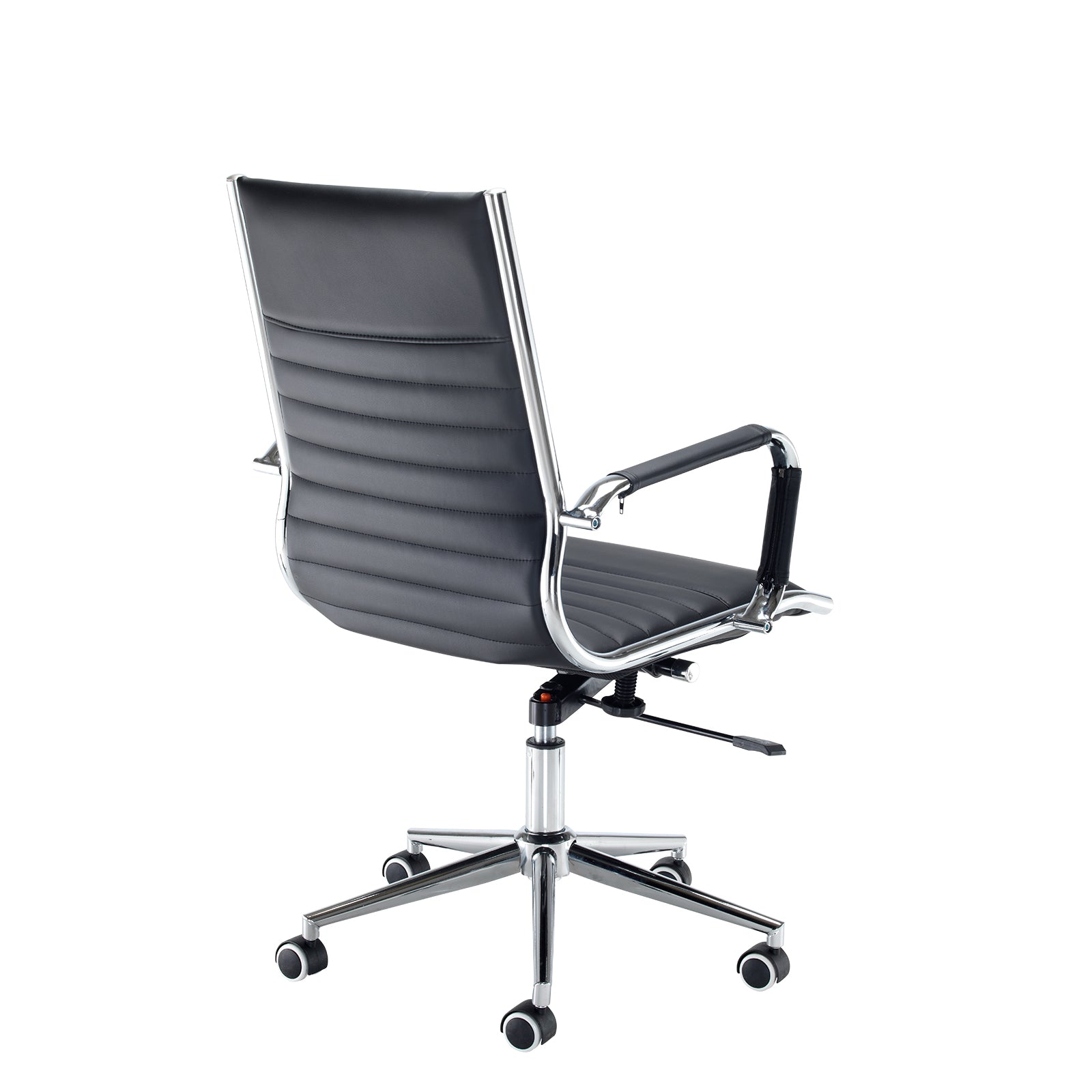 Black office chair with a ribbed backrest on a white background
