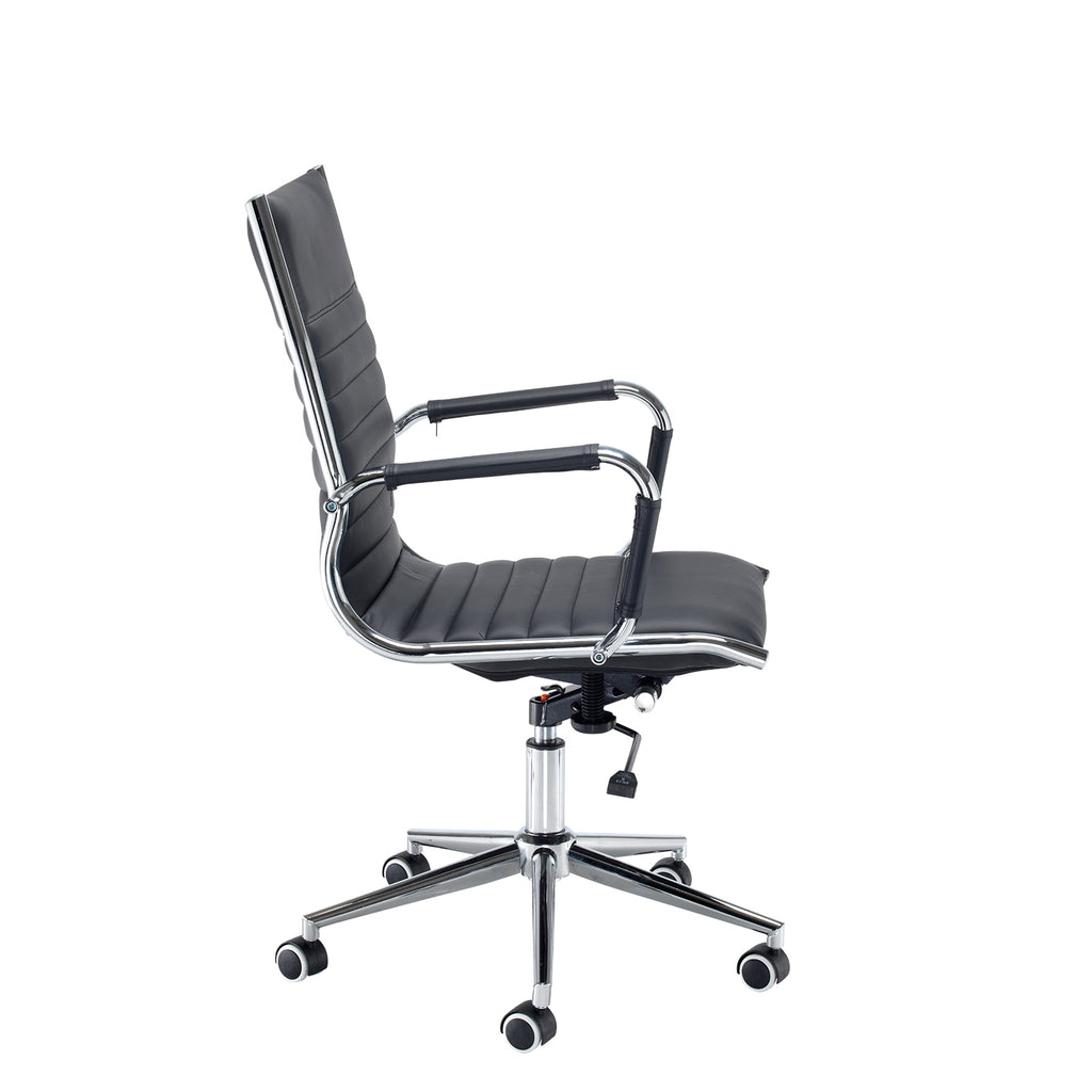Black office chair with chrome base on a white background