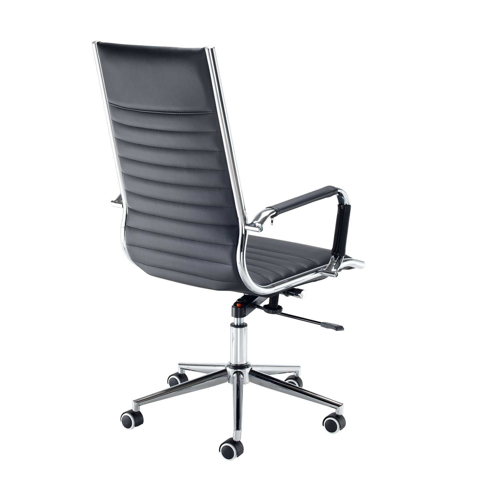 Gray office chair with ribbed backrest on a white background