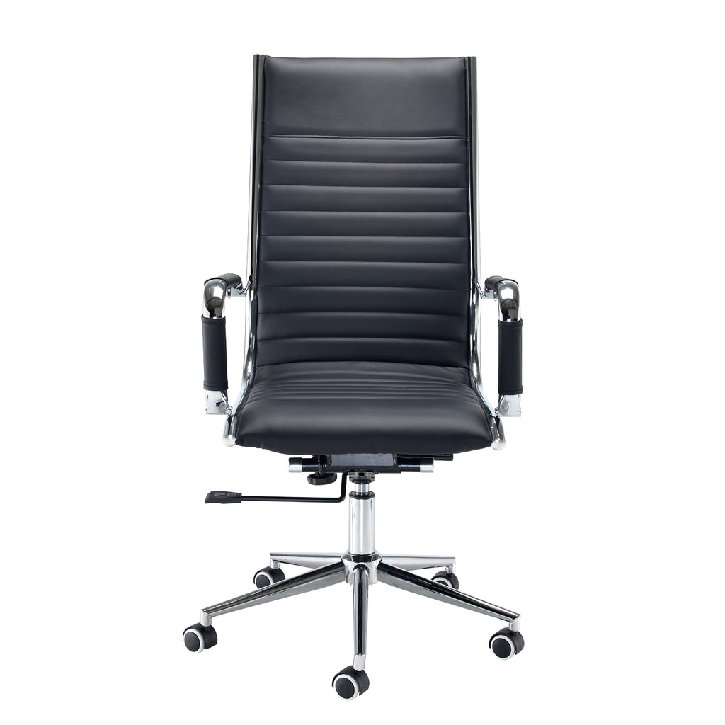 Black office chair with chrome base on a white background