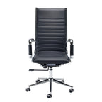 Black office chair with chrome base on a white background