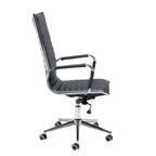 Black office chair with chrome base on a white background