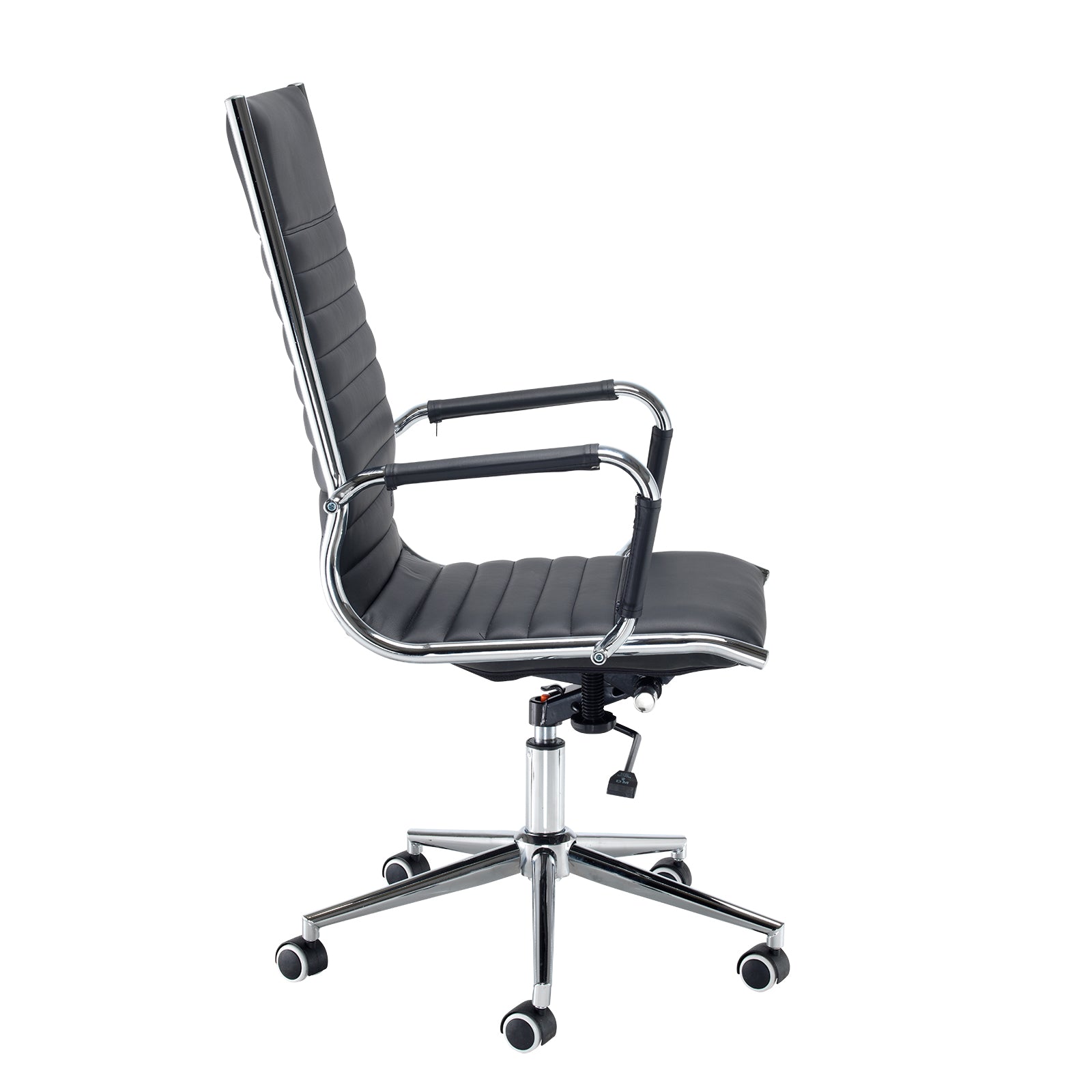 Black office chair with chrome base on a white background