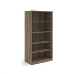 A five-tier bookcase with a wood-effect finish, shown from a three-quarter angle on a solid white background.