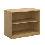 A two-tier bookcase with a wood-effect finish, shown from a three-quarter angle on a solid white background.