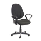 Black office chair with armrests on a white background
