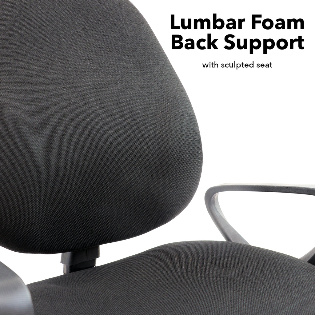 Black office chair with lumbar foam back support on a white background
