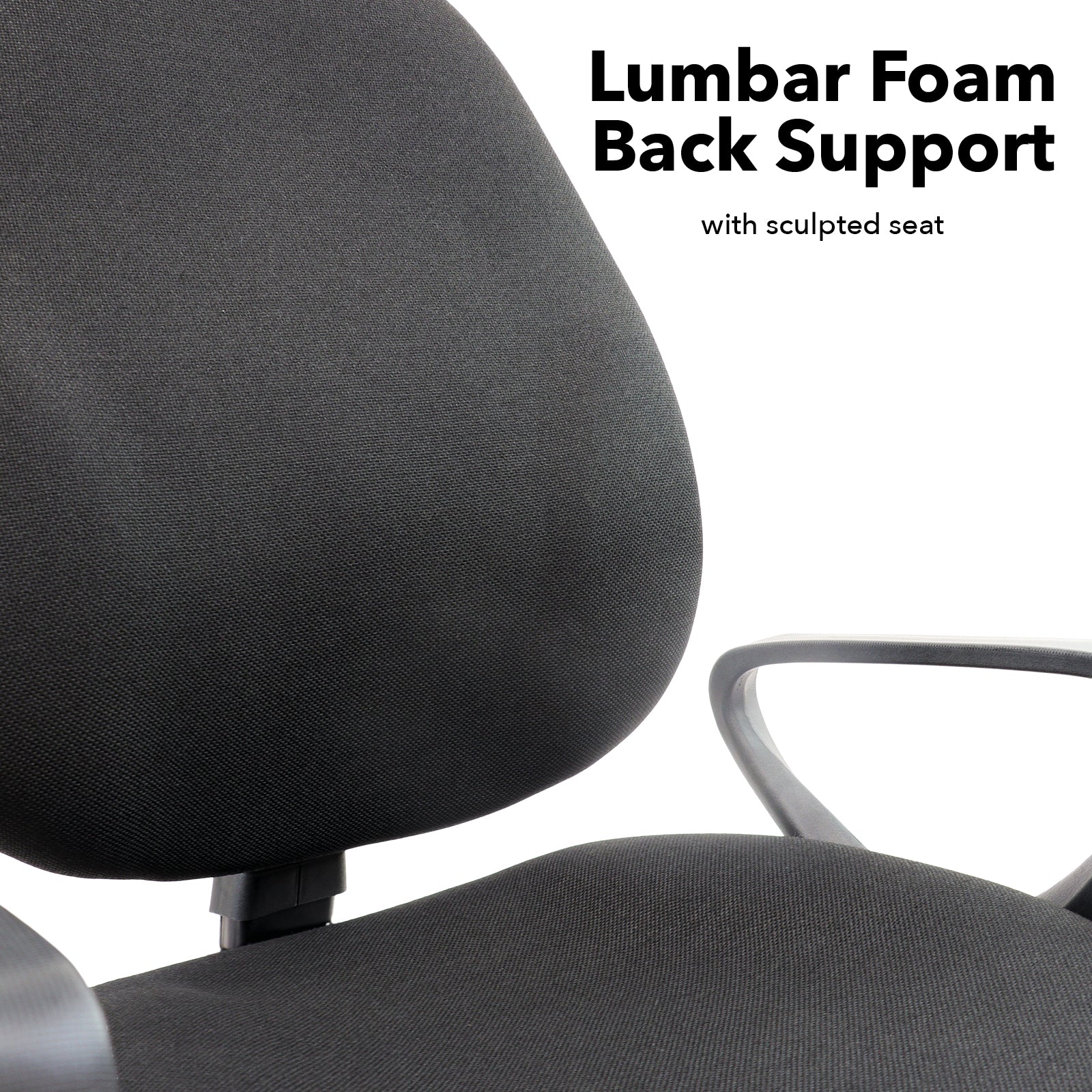 Black office chair with lumbar foam back support on a white background