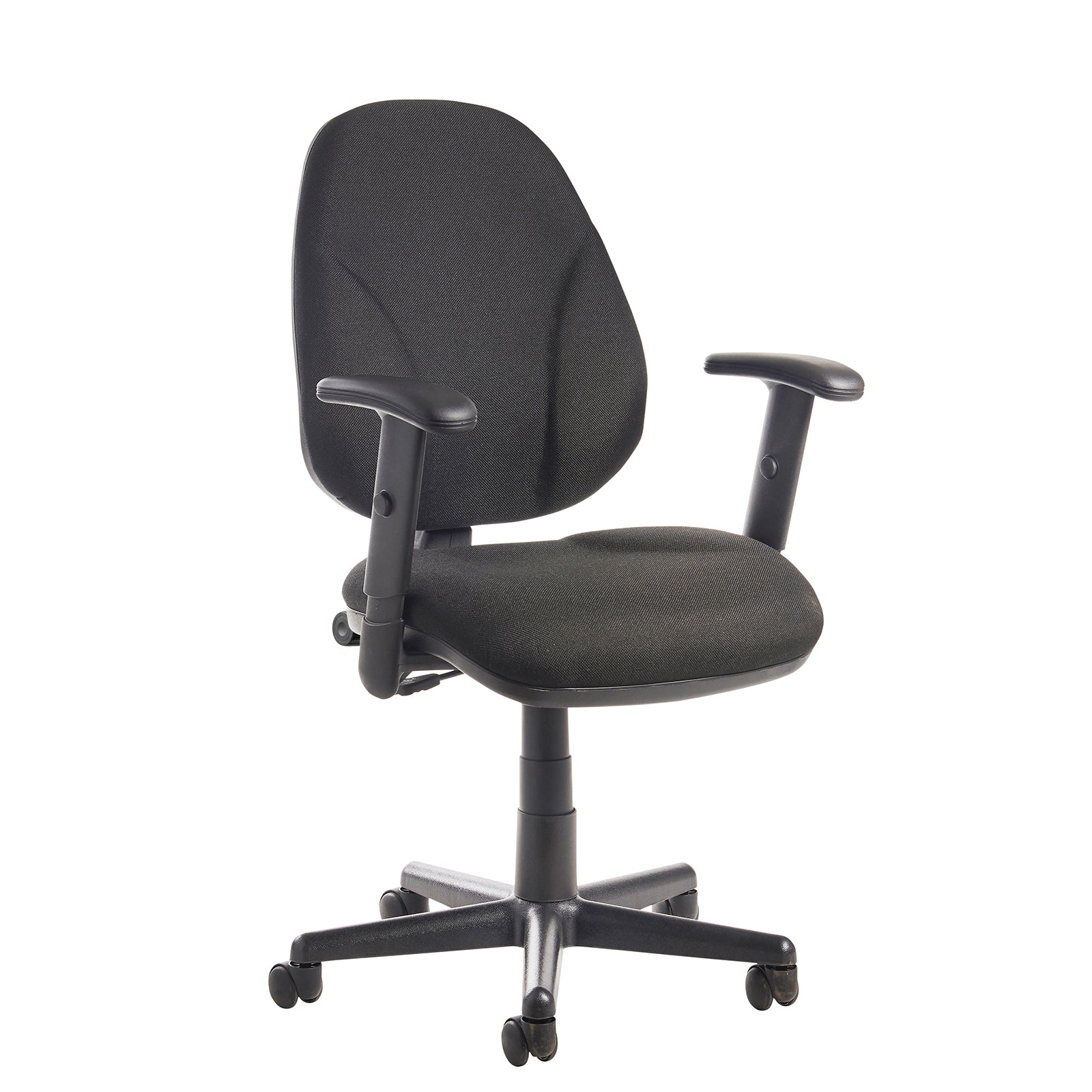 Black office chair with armrests on a white background