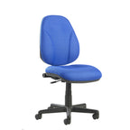 Blue office chair with black base on a white background