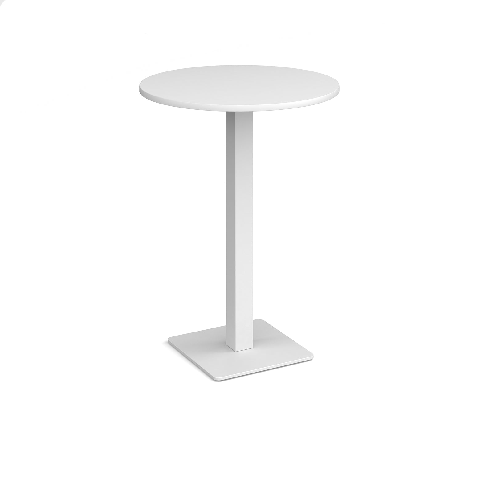 White round poseur table with metal base, shown on a white background