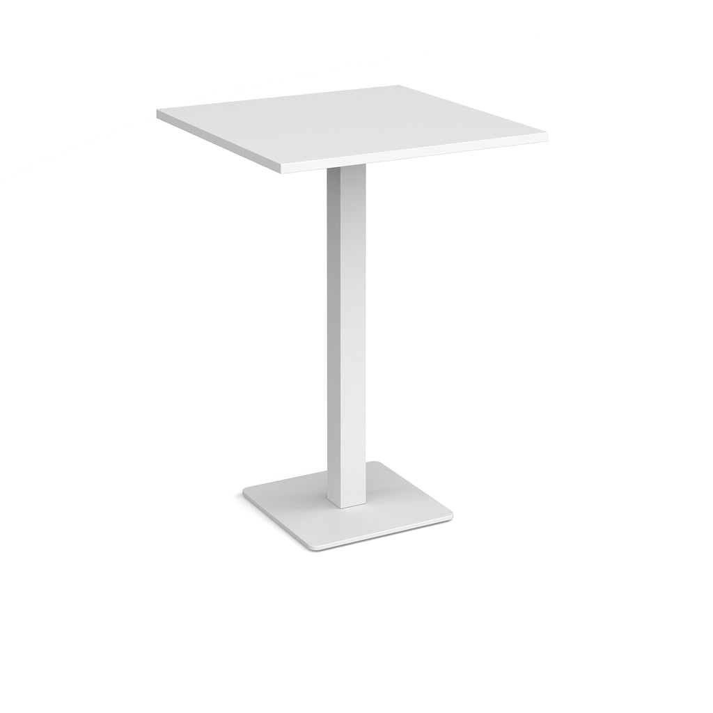 White square poseur table with metal base on a white background