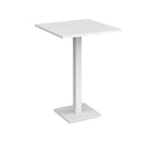 White square poseur table with metal base on a white background