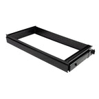 Black roll out filing frame for cupboards on a white background