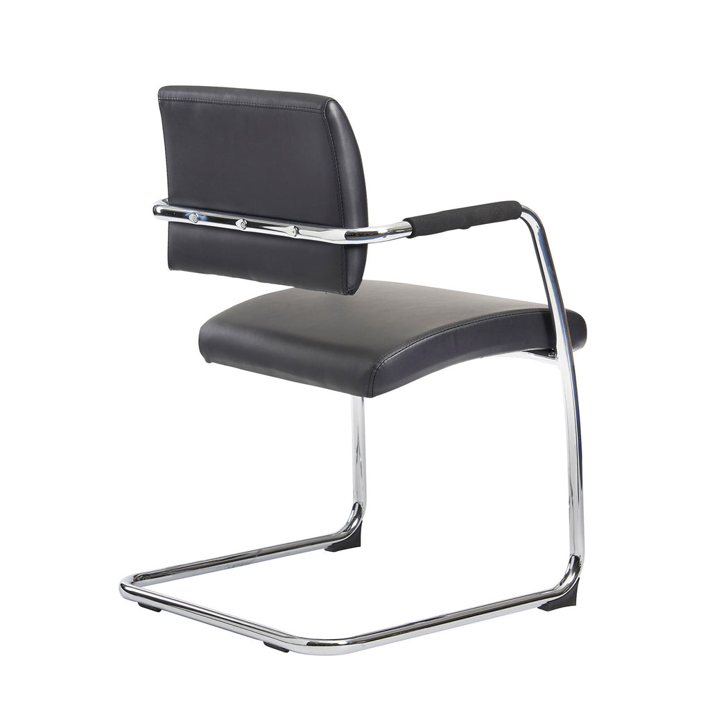 Black office chair with chrome frame on a white background