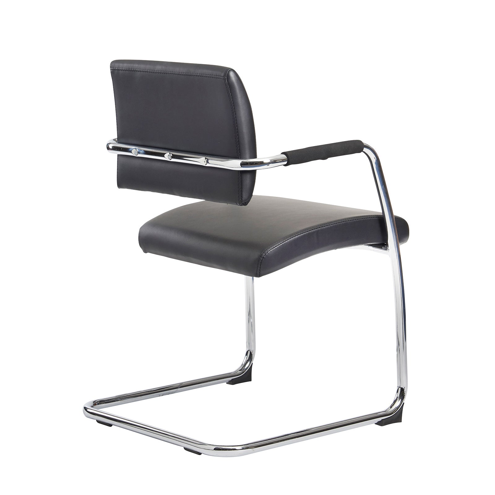Black office chair with chrome frame on a white background