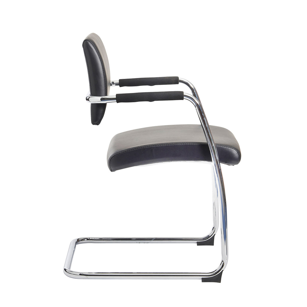 Black office chair with chrome frame on a white background