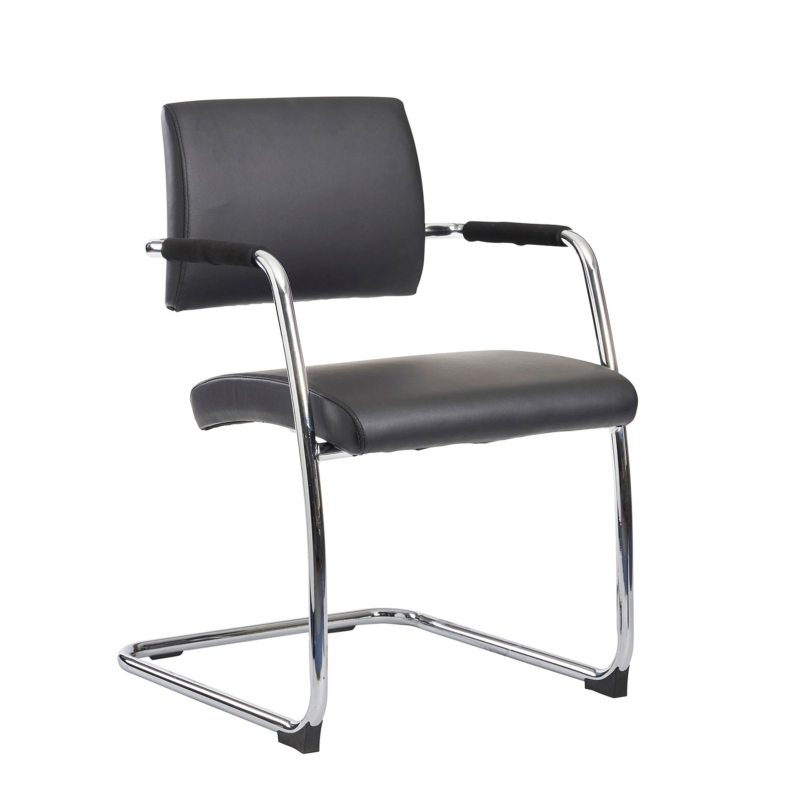 Black office chair with chrome frame on a white background
