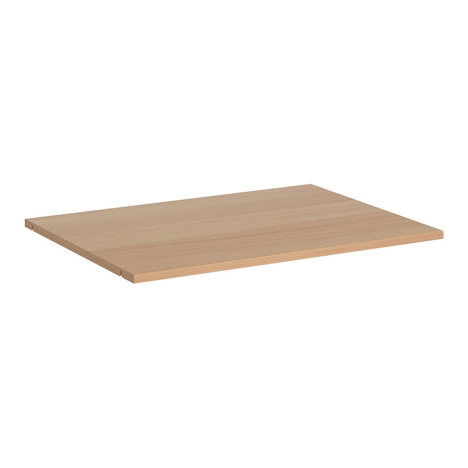 Wood-effect shelf on a white background