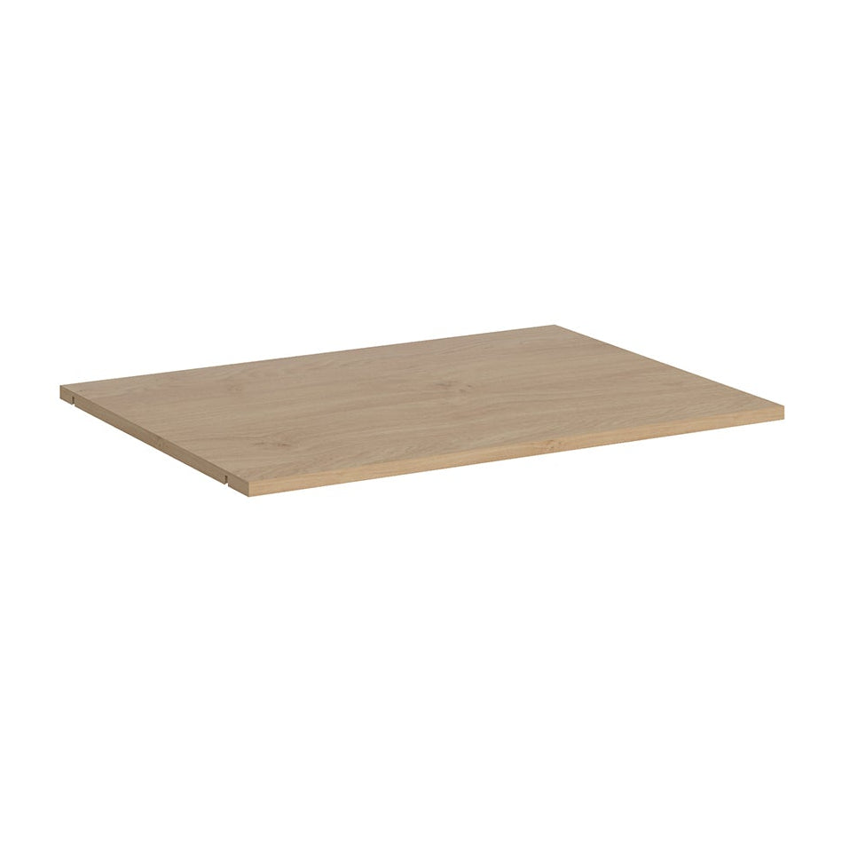 Wood-effect shelf on a white background